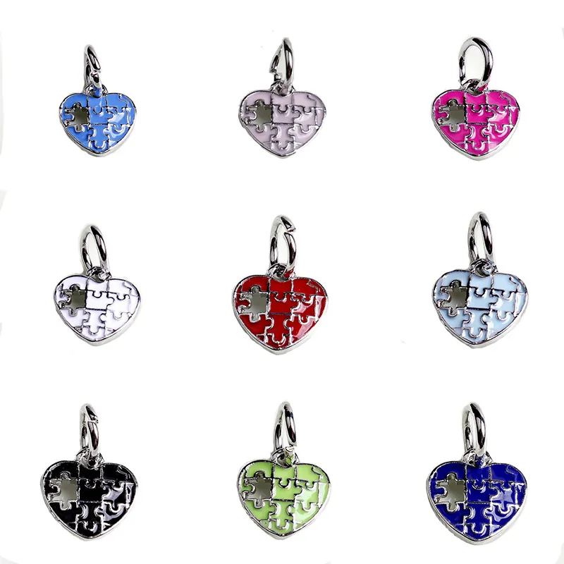 Alloy Heart Puzzle Pendant Charms Colorful Enamel Hollow Design For DIY Jewelry Making Bracelet Necklace Accessories