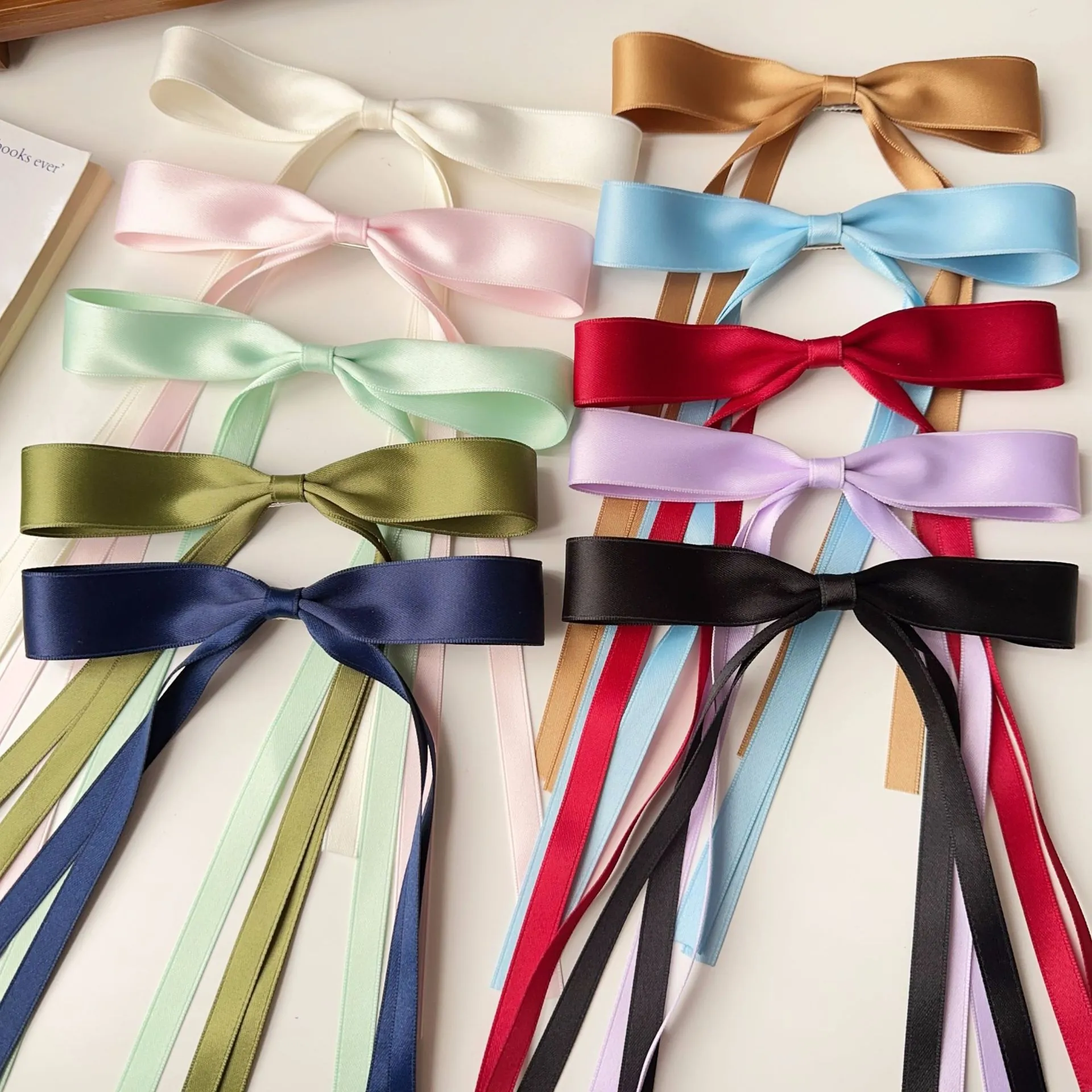 Satin Ribbon Bow Hair Clip With Long Streamers Sweet Minimalist Duckbill Barrette Elegant Hair Accessory For Women Girls
