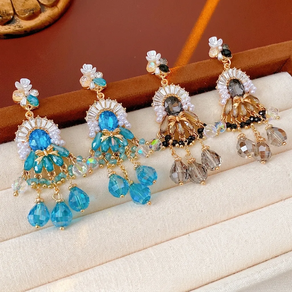 Orecchini Pendenti Con Nappa Barocca Vintage Con Künstliche Perle Sintetiche Cristallo E Perno In Argento Per Donna