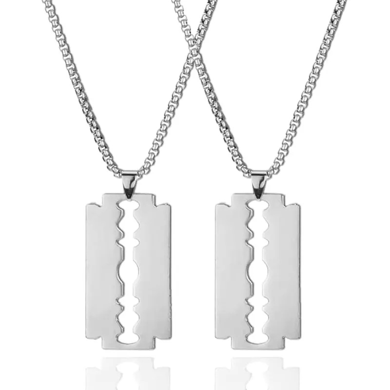 Razor Blade Pendant Necklace Stainless Steel High Polished Hip Hop Punk Jewelry For Men Women Long Link Chain