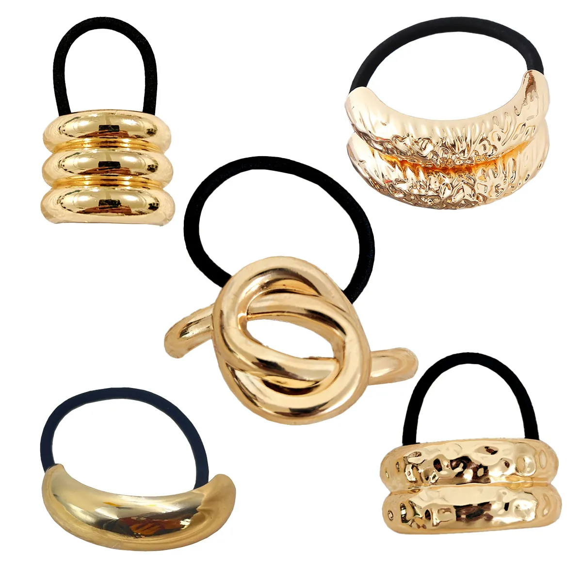 Minimalist Punk Metal Hair Ties Gold Alloy Geometric Elastic Scrunchies For Women Fashion Hair Accessories