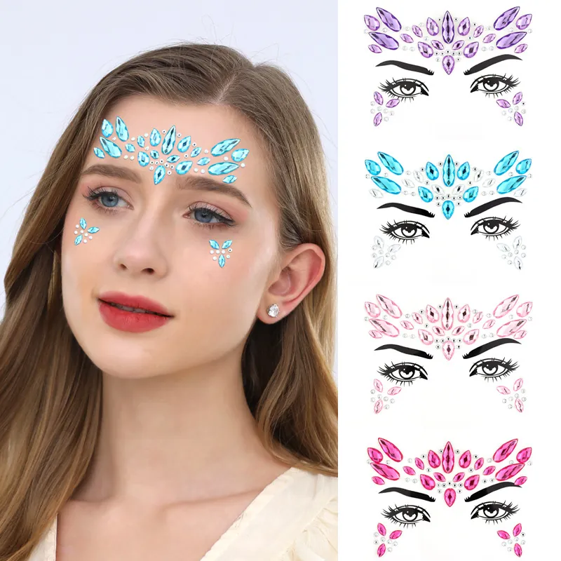 Face Rhinestone Stickers Self Adhesive Acrylic Jewels For Music Festival Rave Party Stage Eye Forehead Body Art