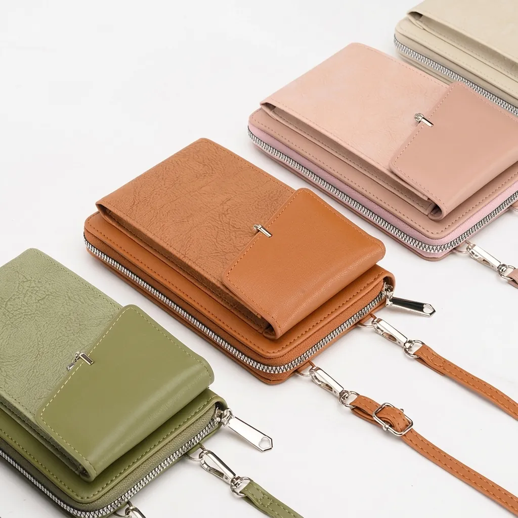 Women Crossbody Mobile Phone Bag PU Leather Fashionable Zipper Shoulder Pouch With Pendant Multi Card Slots Small Purse