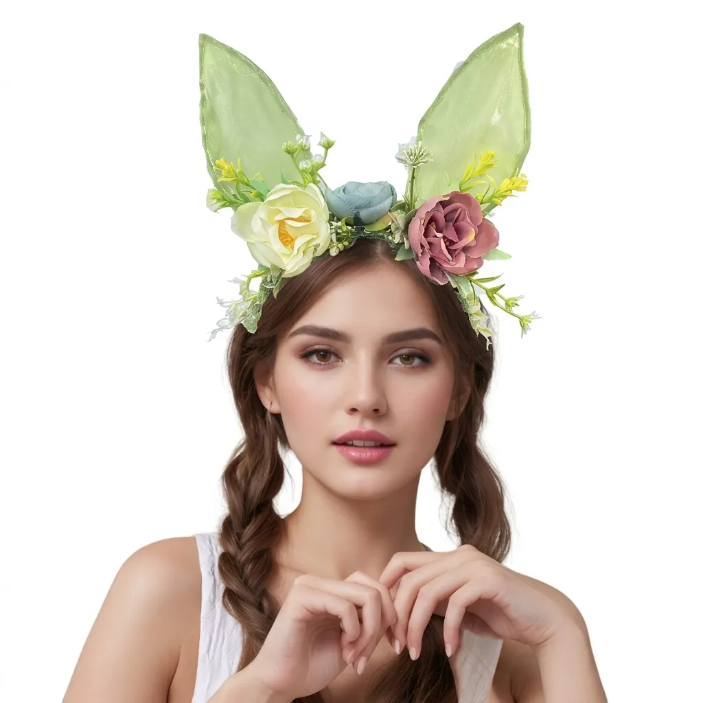Cerchietto Orecchie Da Coniglio Fiori Simulazione Mesh Pasqua Festa Accessori Per Capelli Per Donne Ragazze Carino Fatto A Mano
