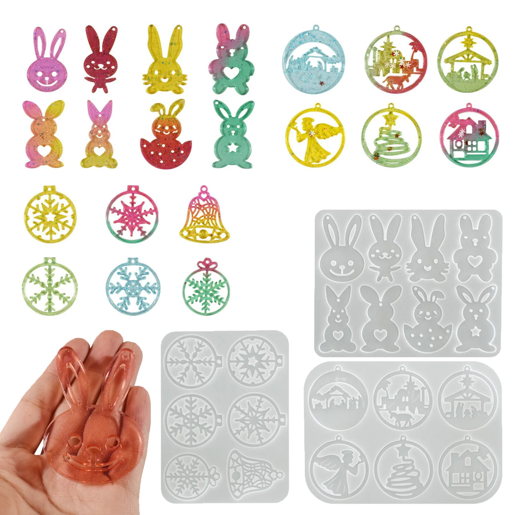 Silicone Mold For Resin DIY Christmas Easter Bunny Snowflake Hanging Pendant Handmade Crafting Tool