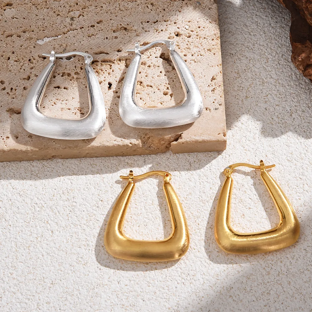 Minimalist Brushed Metal U-Shaped Hoop Earrings For Women Cold Style Geometric Gold Silver Plated Jewelry Accessories