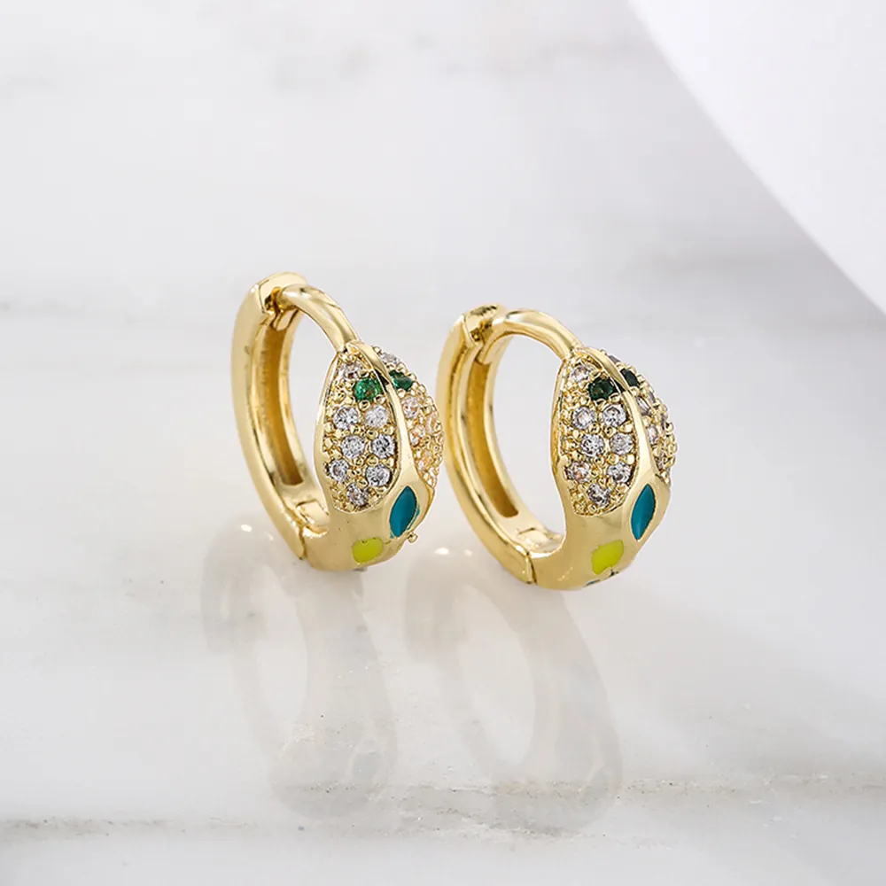 Schlangen Creolen Kupfer 18K Vergoldet Bunte Emaille Zirkon Vintage Retro Eleganter Schmuck Geschenk Für Frauen Mode