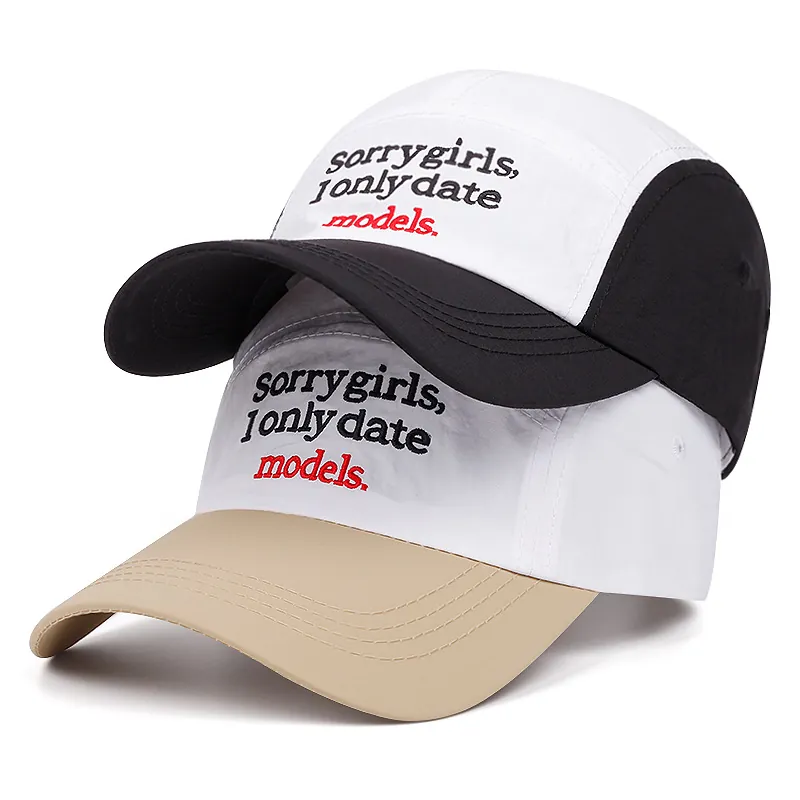 Fünf Panel Camper Hat Baumwolle Stickerei Slogan Verstellbare Strapback Streetwear Sonnenschutz Für Herren Damen