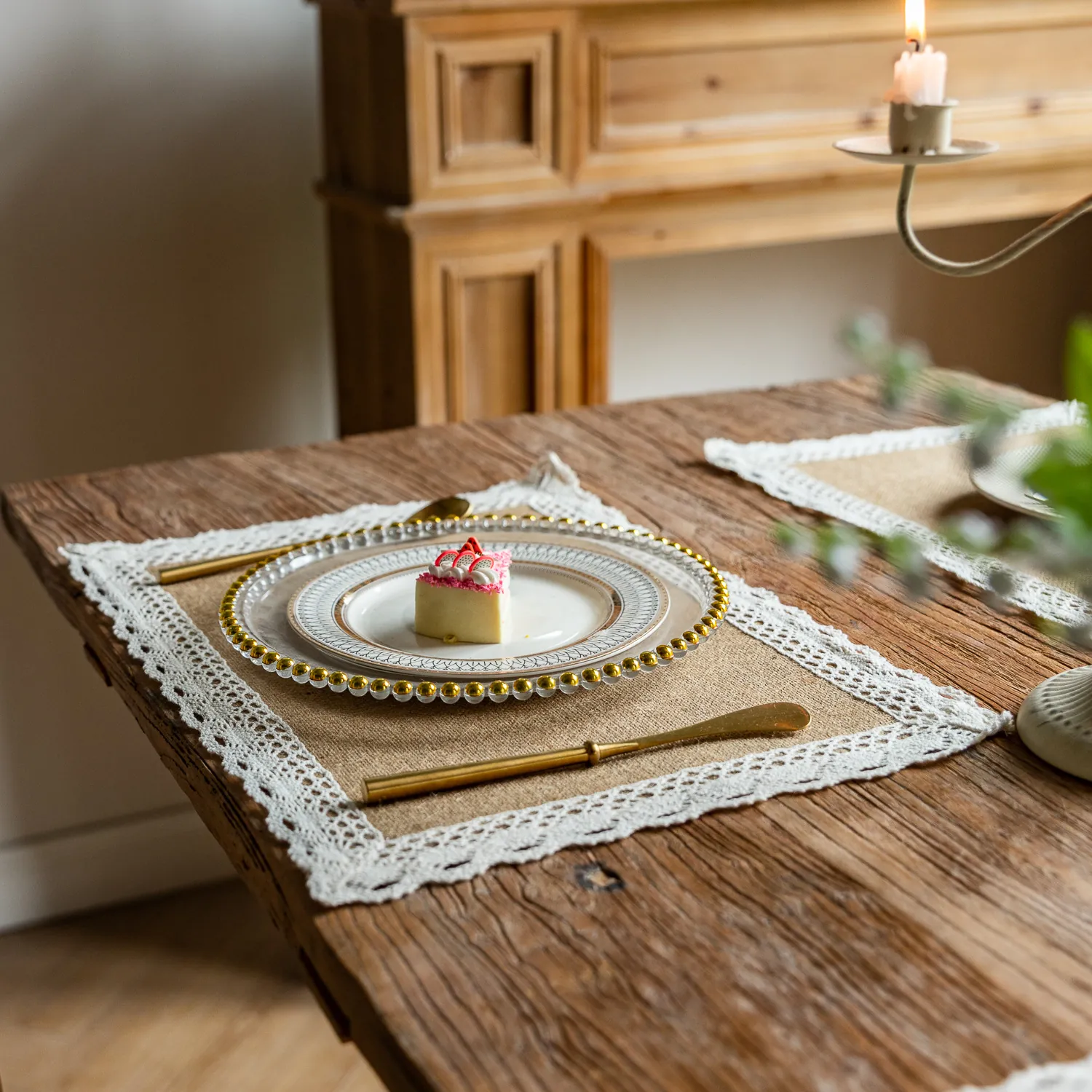 Jute Lace Place Mat Vintage Farmhouse Heat Resistant Braided Burlap Table Mat For Dining Room Kitchen Decor Round Rectangular