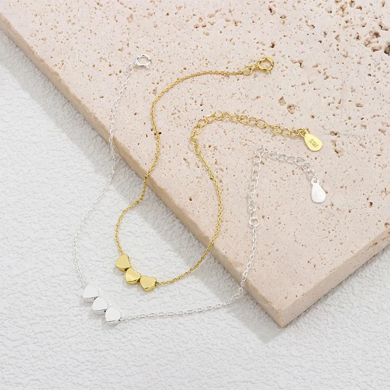 925 Sterling Silver Heart Bracelet For Women Minimalist Korean Style Adjustable Heart Pendant Jewelry Silver Gold Plated Bracelet