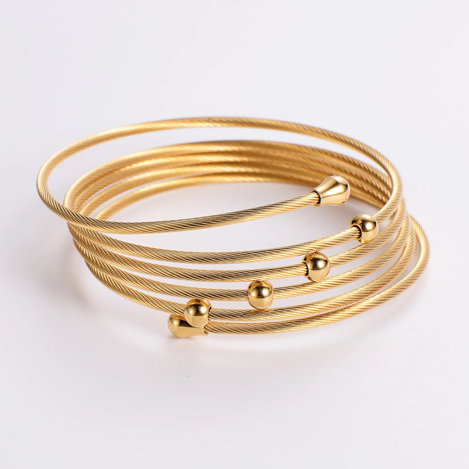 Stainless Steel Multi Layer Spiral Cable Bracelet Gold Plated Minimalist Wire Bangle For Women Men