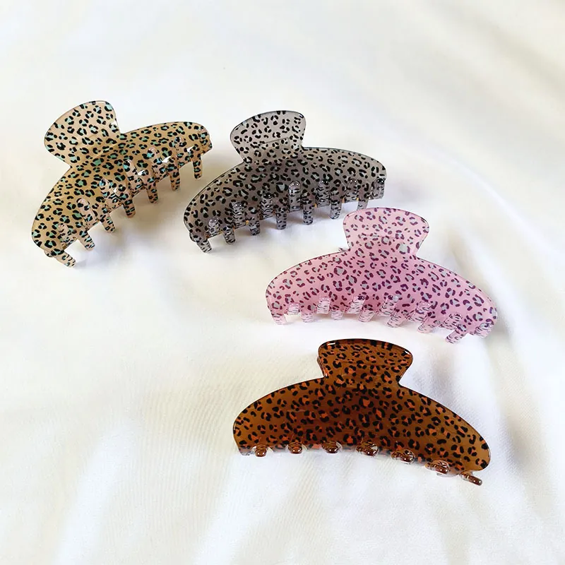 Hair Claw Clip Leopard Print Acrylic Large Shark Clip Strong Hold Fashion Hair Accessories For Women