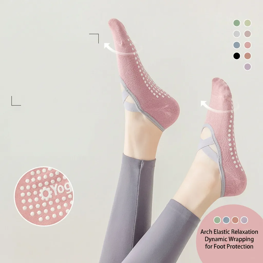 Damen Yoga Socken Rutschfest Silikon Baumwolle Atmungsaktiv Kreuzgurte Pilates Indoor Fitness Studio Sport