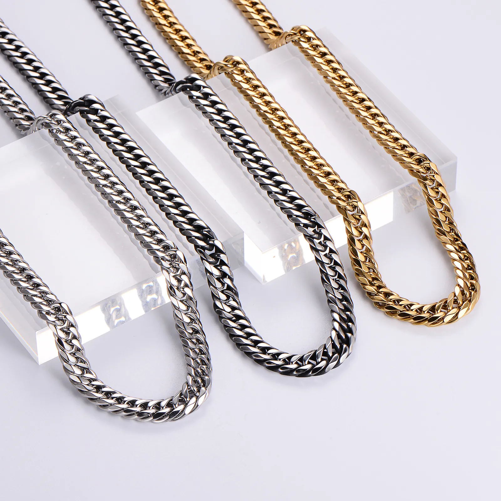 Hip Hop Men Cuban Link Chain Necklace 304 Stainless Steel Polished 18K Gold Plated Thick Heavy Curb Chain Jewelry