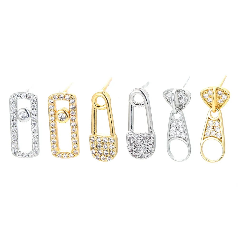 Lussuosi Orecchini A Lobo In Rame E Zirconia Personalità Graffetta Tiretti Per Cerniere Geometrici Rettangolo Oro Argento Donna