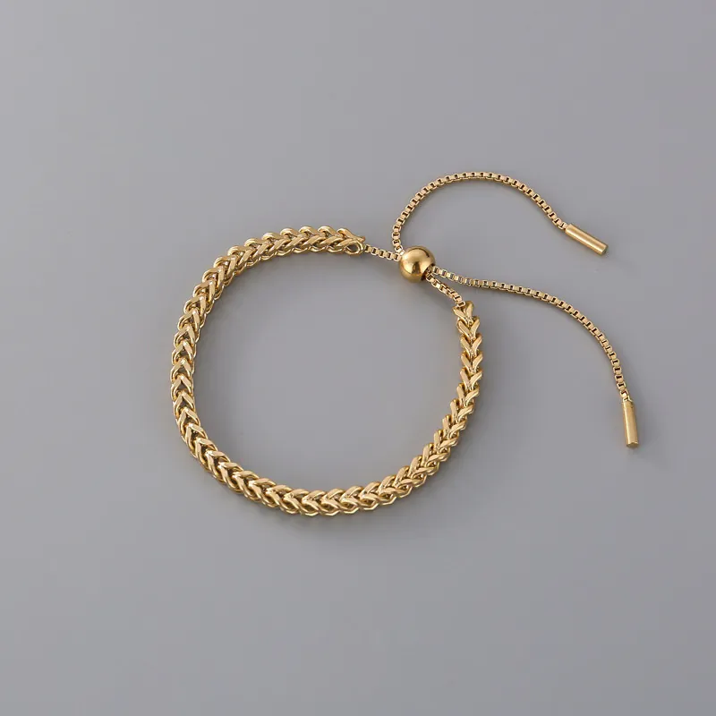 Wheat Chain Bolo Bracelet Titanium Steel Adjustable Slider Minimalist Geometric Jewelry For Women Elegant