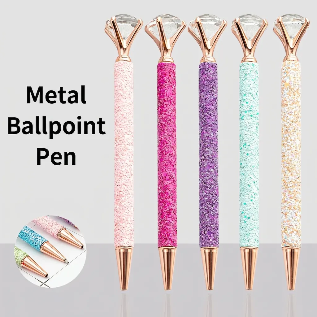 Luxury Ballpoint Pen Large Crystal Diamond Topper Metal Glitter Body Twist Action For Office School Stationery Gift