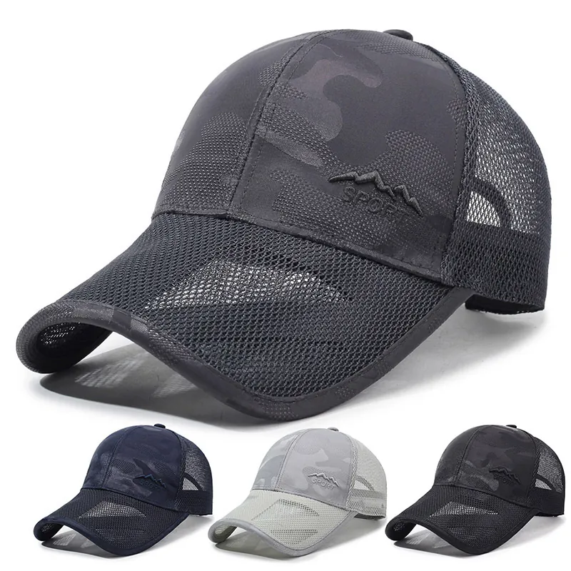 Breathable Camouflage Mesh Baseball Cap Polyester Adjustable Sun Protection Outdoor Sport Trucker Hat For Men