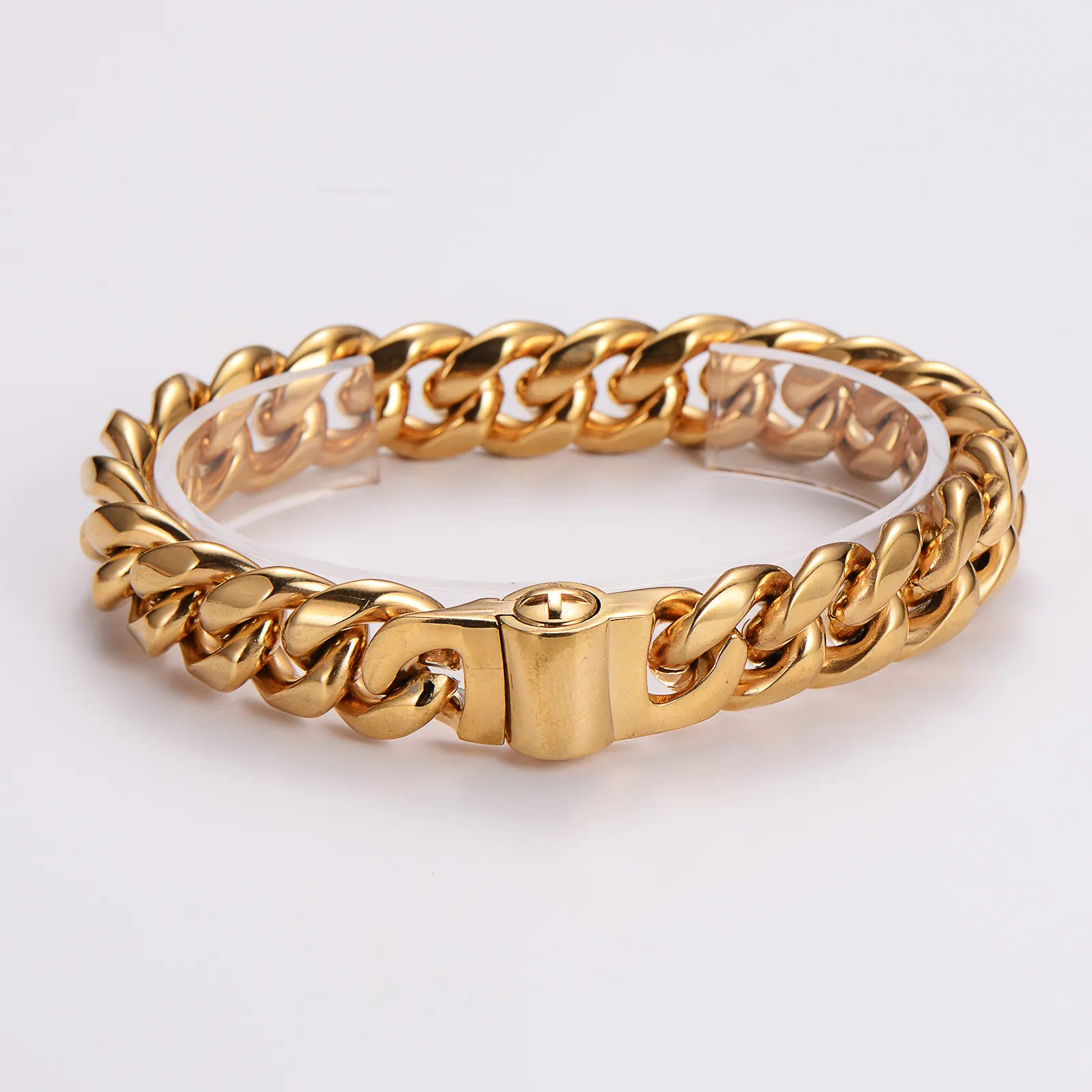 Men's Hip Hop Heavy Cuban Link Bracelet 18K Gold Plated 316L Stainless Steel Polished Punk Jewelry