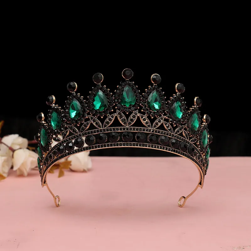 Corona Barocca Retrò Di Lusso Tiara Lega Rhinestone Cristallo Goccia Matrimonio Sposa Compleanno Festa Regina Copricapo Donne