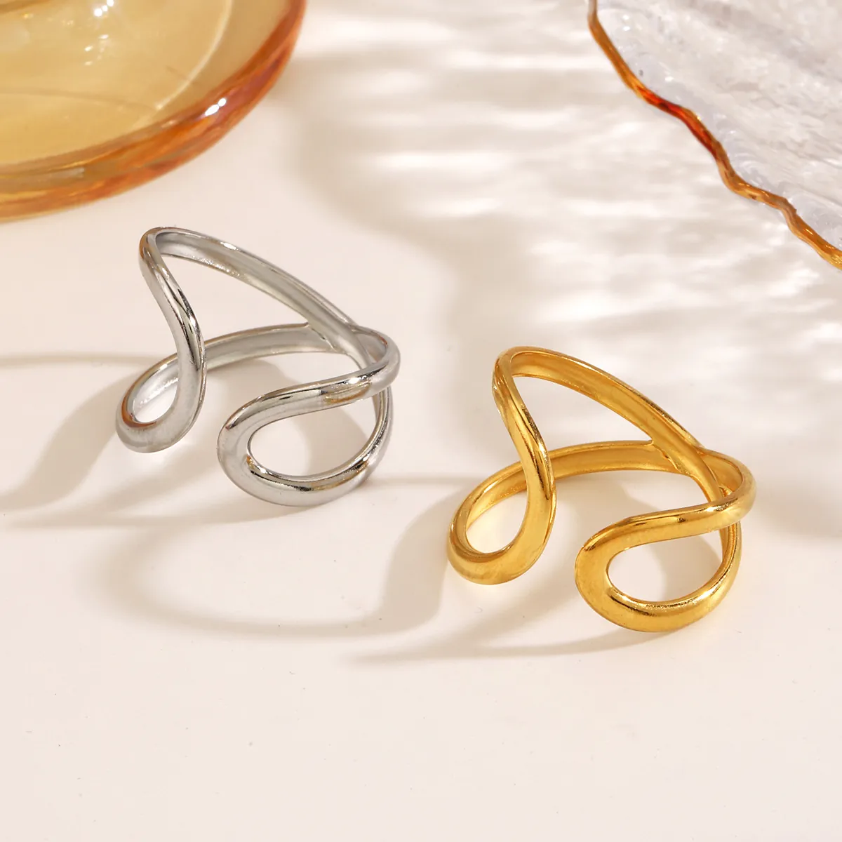 Anello Vuoto A Linee Irregolari In Acciaio Inossidabile Placcato Oro Sottovuoto Regolabile Minimalista Hip Hop Gioielli Donna