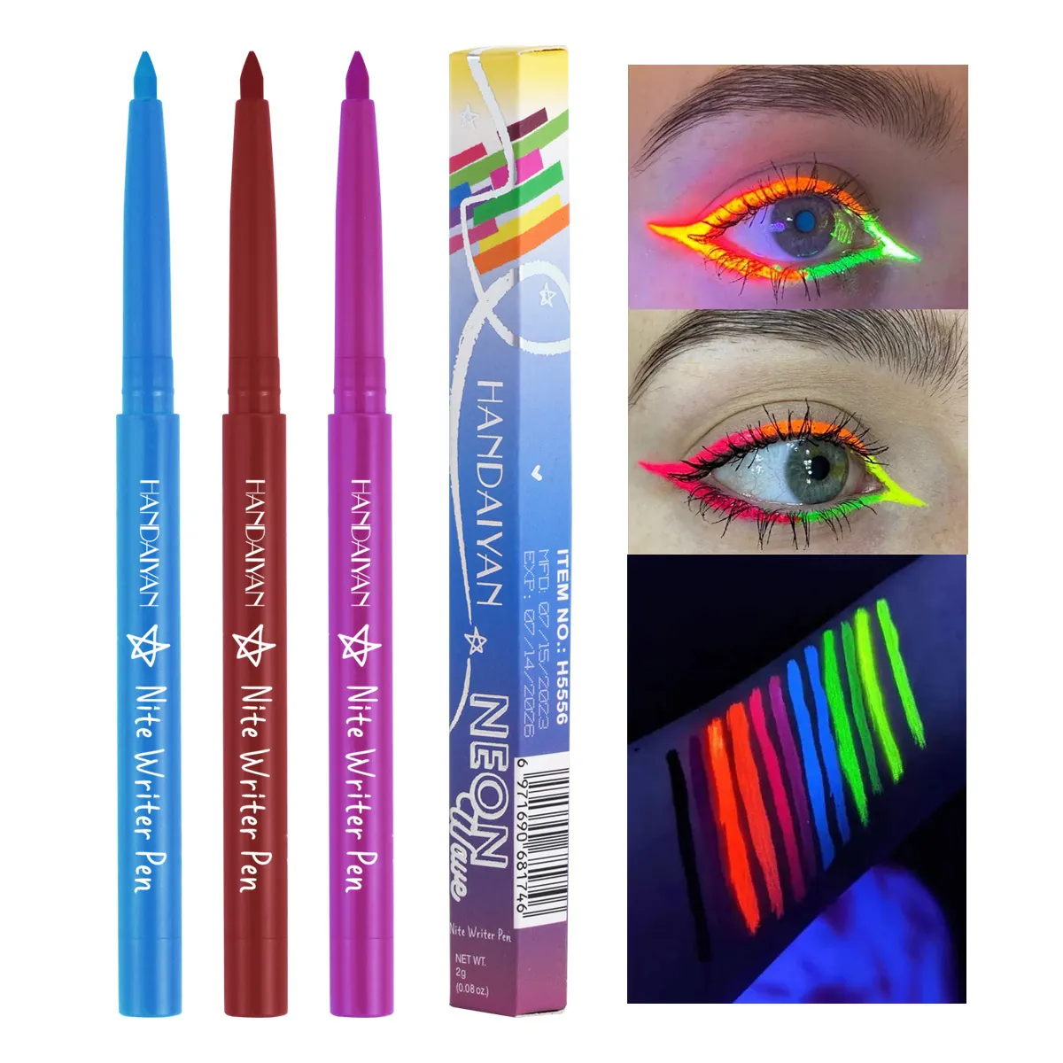 Stylo Eyeliner Néon UV Maquillage Fluorescent Glow In Dark Visage Corps Peinture Imperméable Haute Pigmentation Pour Halloween