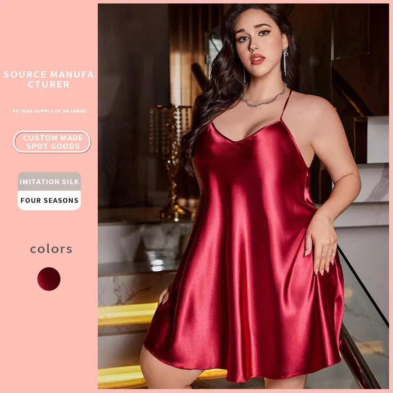 Camicia Da Notte In Raso Taglie Forti Donna Scollo A V Spalline Sottili Senza Schienale Imitazione Raso Indumenti Da Notte
