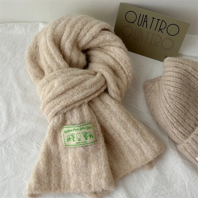 Winter Warm Thick Wool Blend Knitted Scarf For Women Men Solid Color Soft Long Scarf Shawl Wrap Unisex Neck Warmer Gift