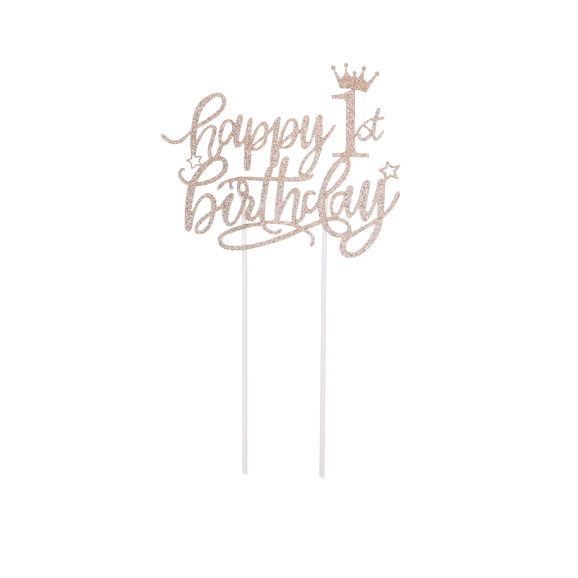 Happy Birthday Kuchendeko Tortenfigur Roségold Glitzer Mit Krone Sternen Für Geburtstagsfeier Dekoration