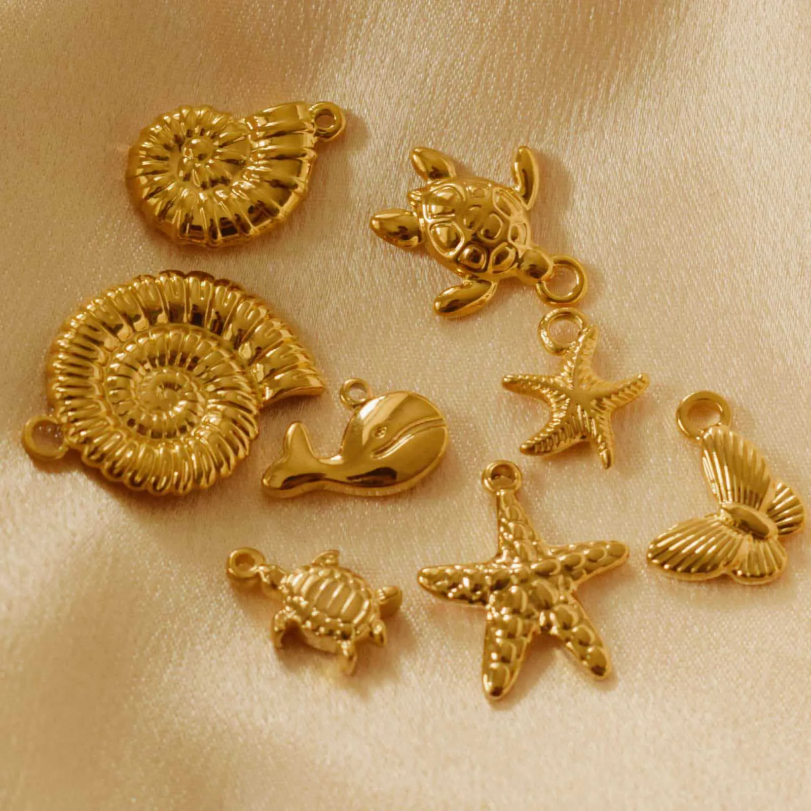 Ocean Creature And Nurse Hat Charms Stainless Steel DIY Jewelry Pendants Starfish Sea Turtle Conch Whale Gold Plated