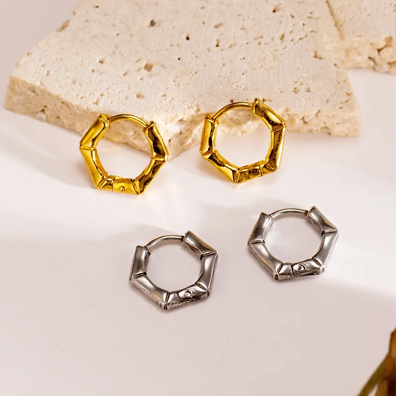 Orecchini A Cerchio Geometrici In Bambù Acciaio Inossidabile Gioielli Di Moda Minimalisti Per Le Donne