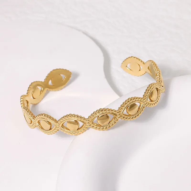 Bracciale Rigido Aperto In Acciaio Inossidabile Malocchio Regolabile Gioielli Alla Moda Per Donna