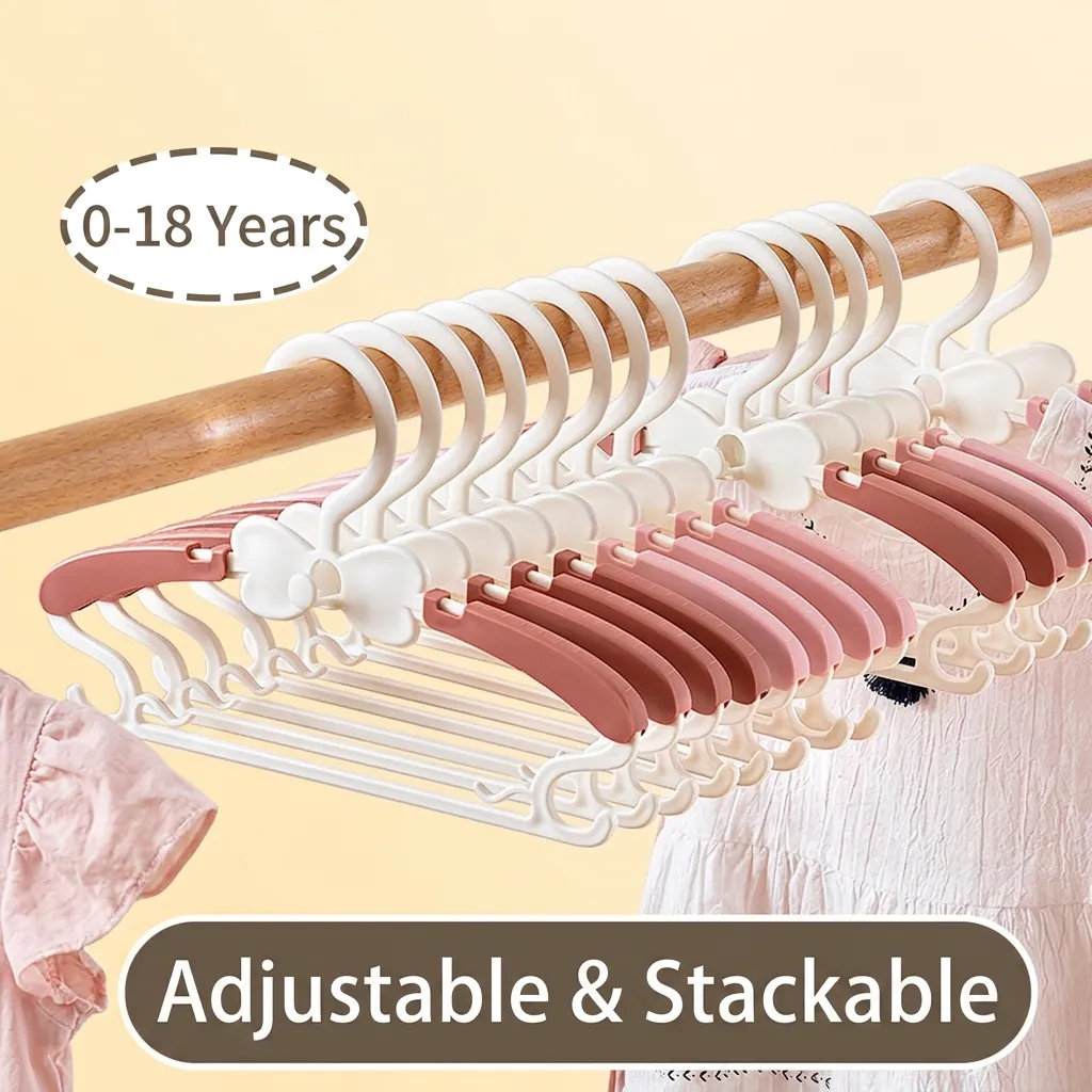 Retractable Kids Clothes Hangers Plastic Non-slip Stackable Bow Design Baby Infant Hanger For Wardrobe Organization Storage