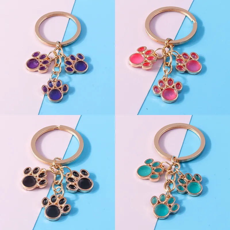Cute Cartoon Cat Paw Print Keychain Zinc Alloy Enamel Bag Charm Pendant For Women Kids Key Ring Accessory Decorative Gift