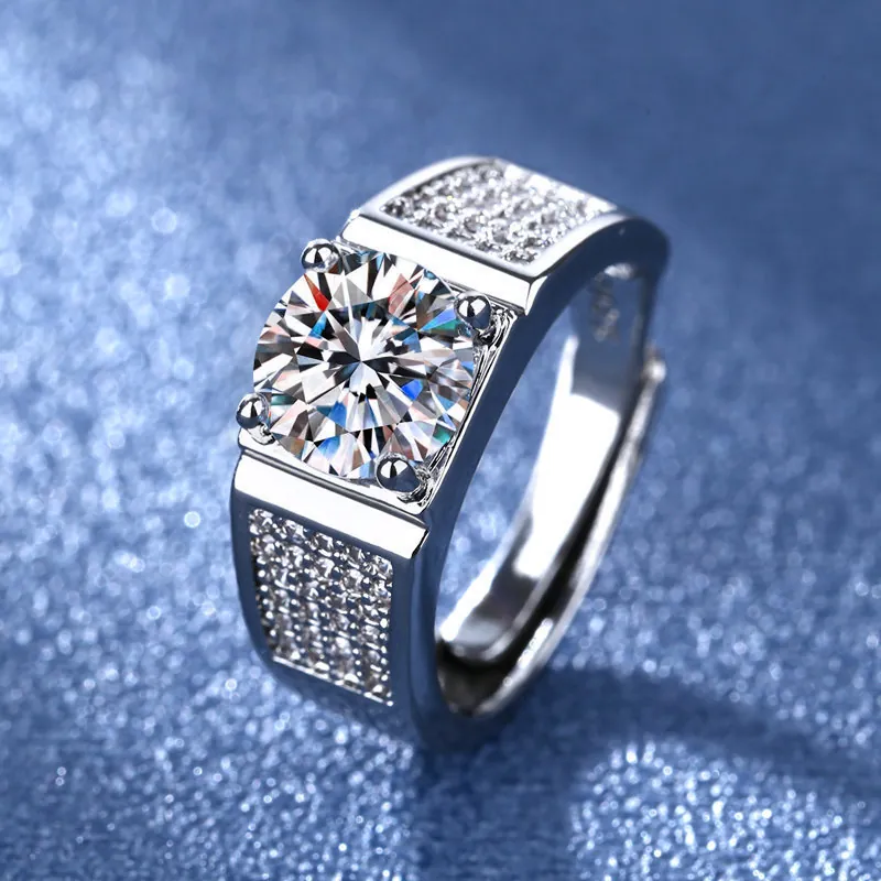 Bague En Pour Hommes Taille Réglable Avec Zirconium Cubique Rond Luxe Micro Pavé Bijoux