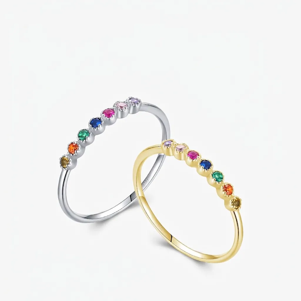 Bague En Zircone Cubique Arc-en-Ciel Argent Sterling 925 Anneau Mince Bijoux De Mode Pour Femmes