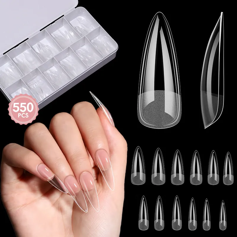 Clear Long Stiletto False Nail Tips Semi Matte Soft Gel Seamless Press On Nails Full Cover Thin Extension For Women