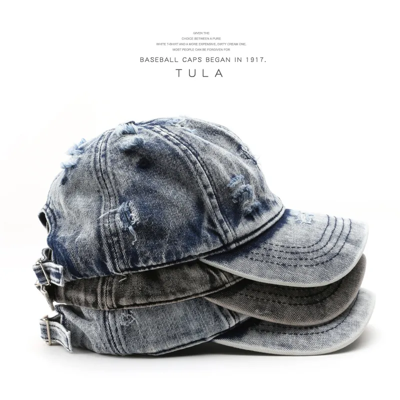 Cappellino da Baseball in Denim Lavato Vintage Distressed per Donna Uomo Regolabile Cappello da Sole Strappato Casual in Cotone