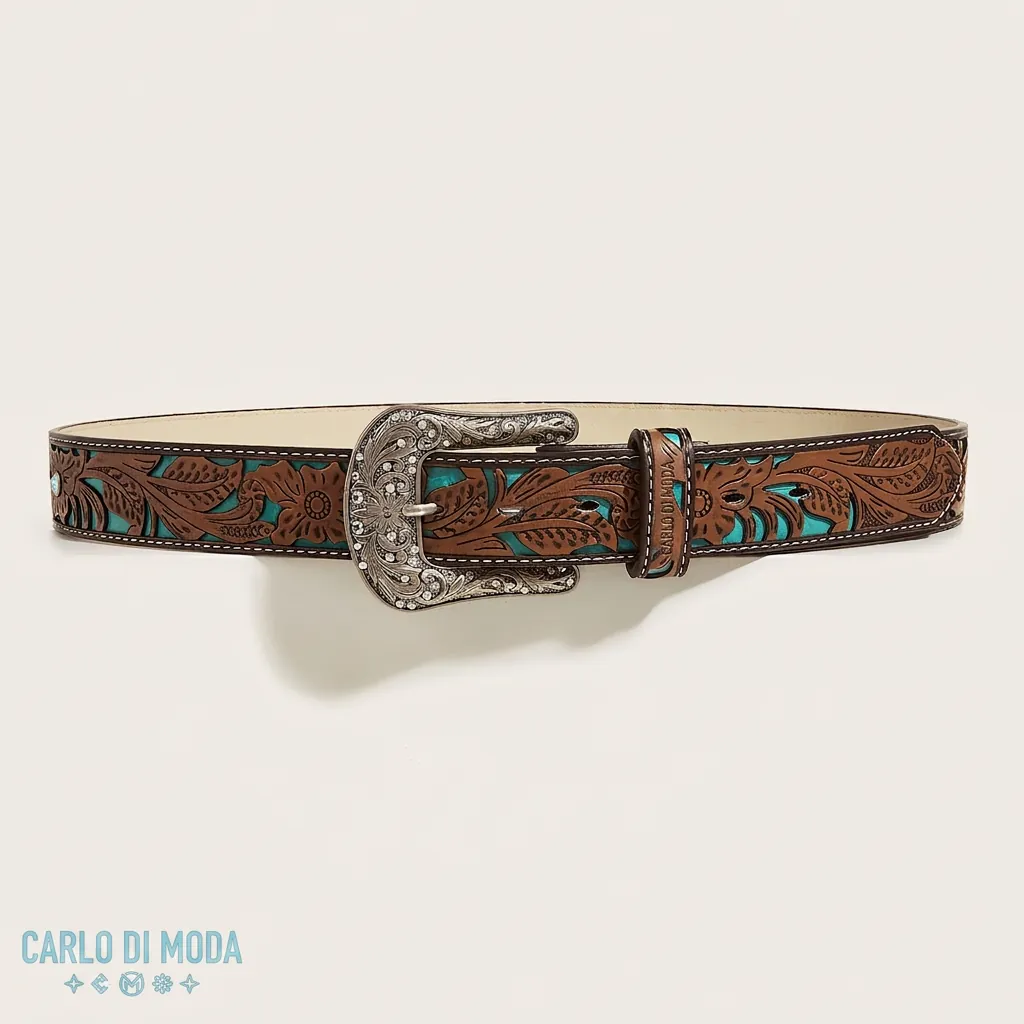 Western Cowboy PU Ledergürtel Für Damen Herren Vintage Geprägte Blumen Taillengürtel Mit Strass Gravierter Legierung Schnalle