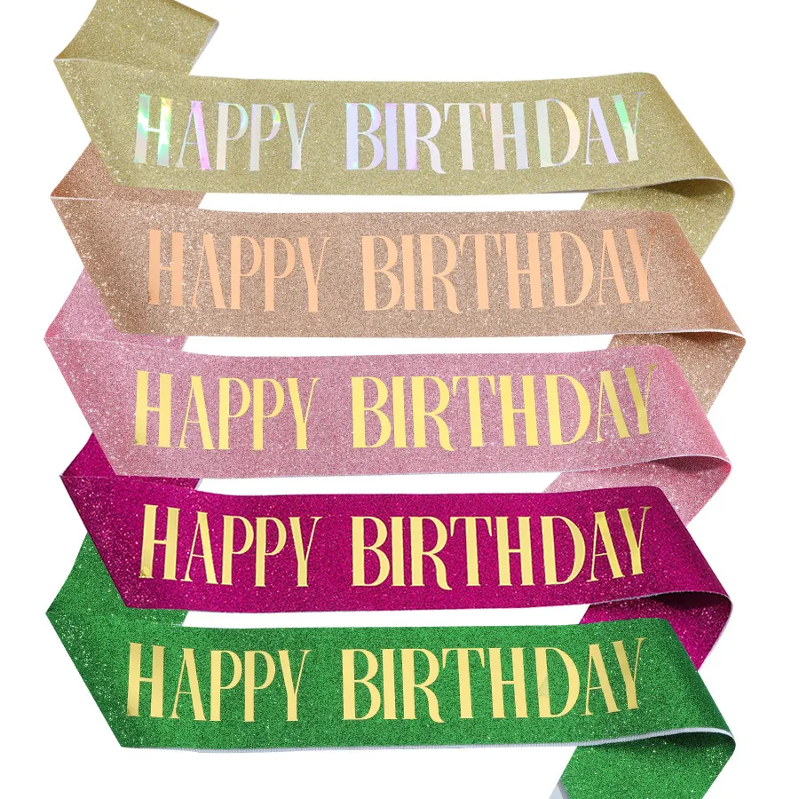 Glitter Birthday Sash For Women Girls Elegant Sparkling Hot Stamping Celebration Party Decoration Favors Accessory