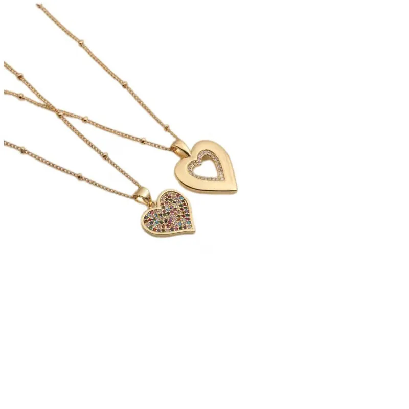 Collier Pendentif Coeur Cuivre Zircone Multicolore Chaîne Satellite Bijoux Cadeau Pour Femmes Romantique Chic Ajustable
