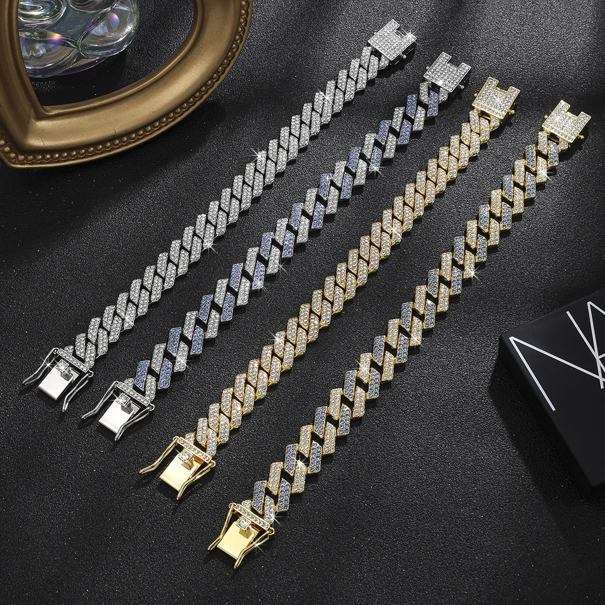 Hip Hop Cuban Link Chain Alloy Rhinestone Iced Out Heavy Duty For Men Women Street Style