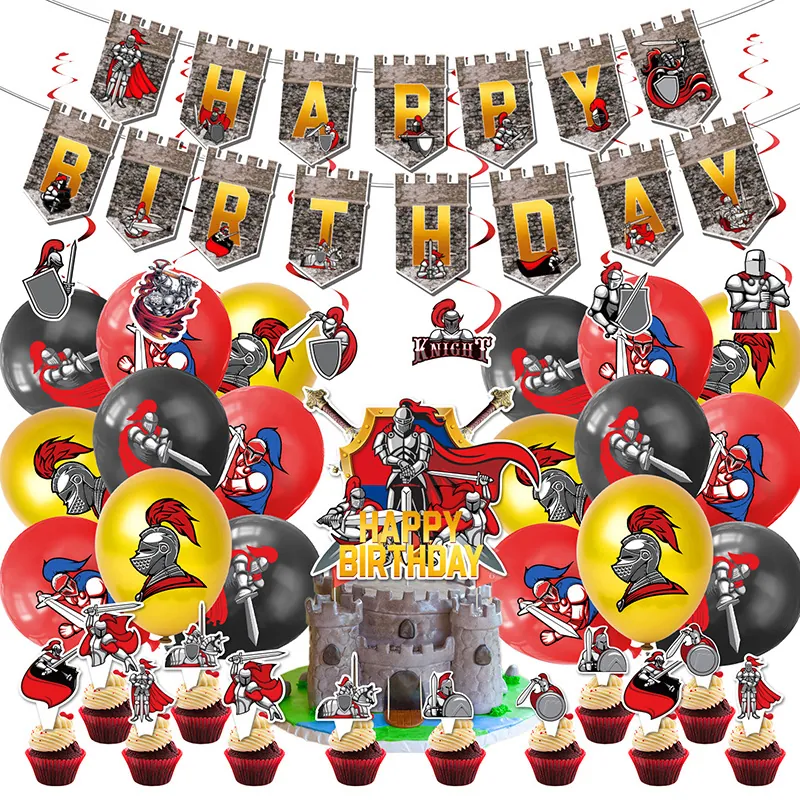 Medieval Knight Birthday Party Decoration Banner Cake Toppers Balloons Paper Latex Castle Theme Boys Kids Supplies