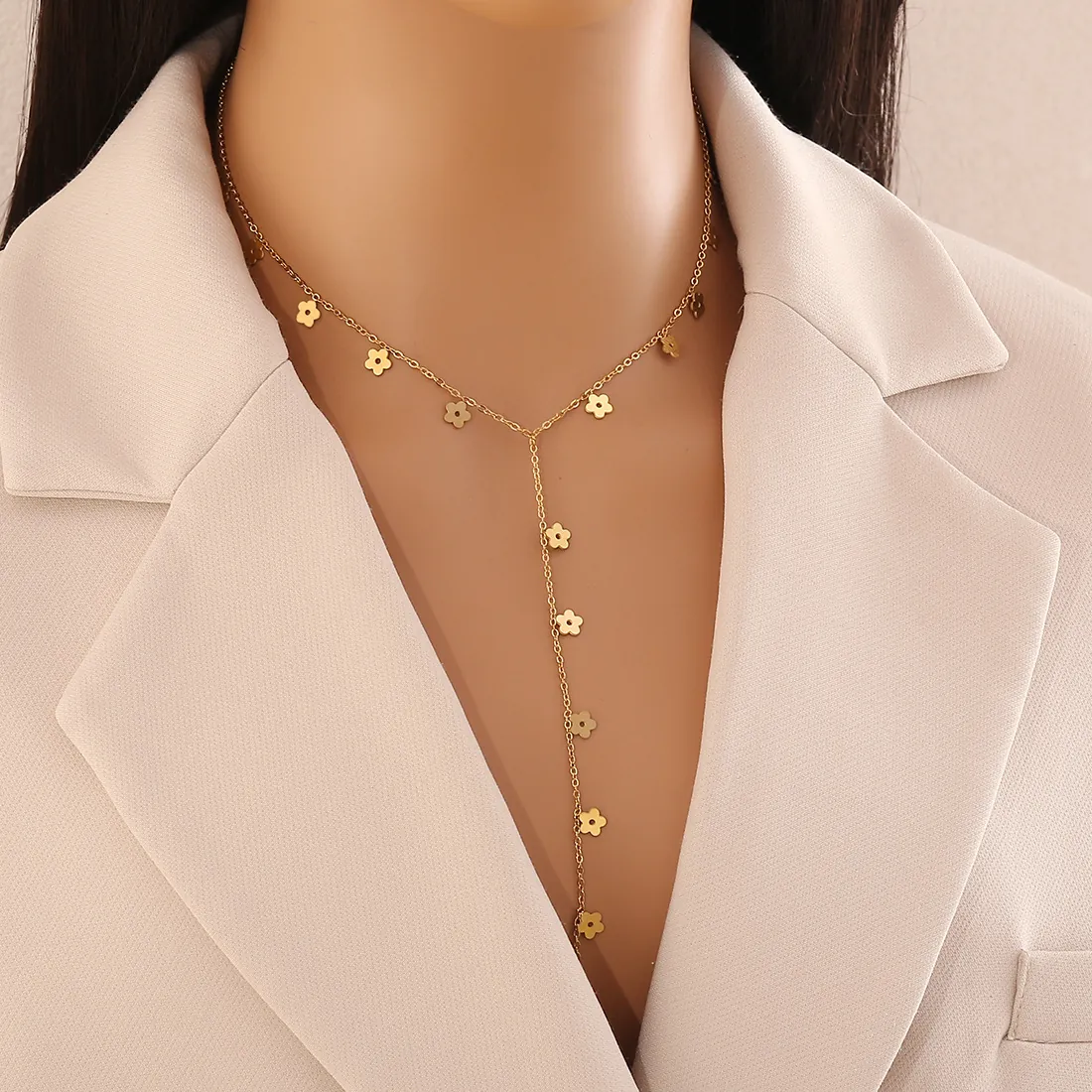 Elegant Y Shape Lariat Necklace Stainless Steel Long Tassel Chain Heart Butterfly Cross Charms Jewelry For Women Girls