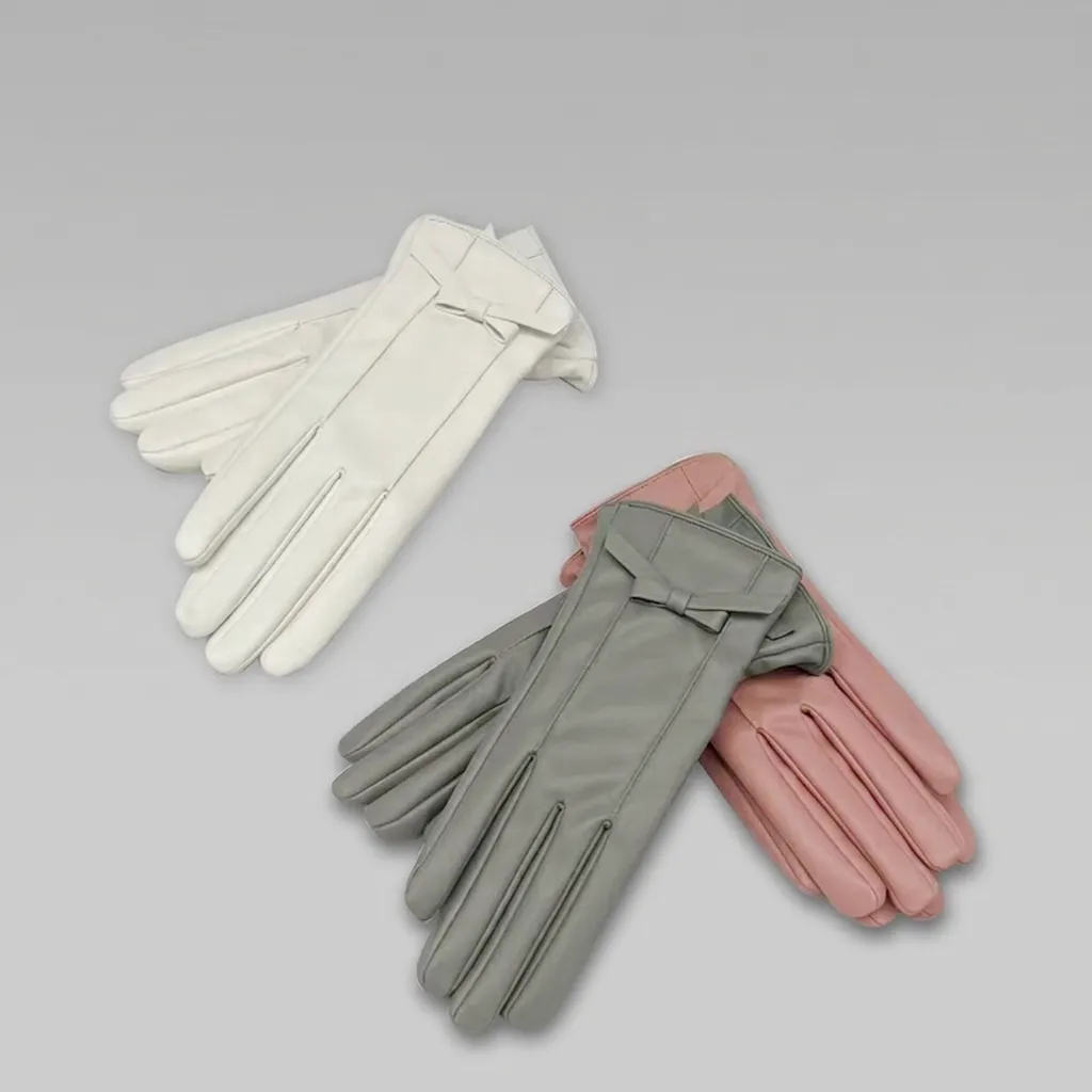 Guanti Invernali Caldi in Pelle PU da Donna Foderati in Peluche Touch Screen Antivento Impermeabile Moda Outdoor Fiocco