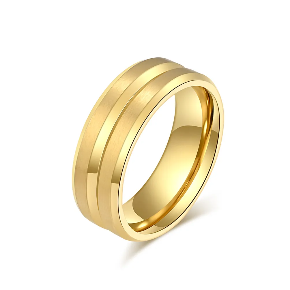 Stainless Steel Band Ring Grooved Brushed Matte Center Polished Edges Minimalist Industrial Jewelry Unisex