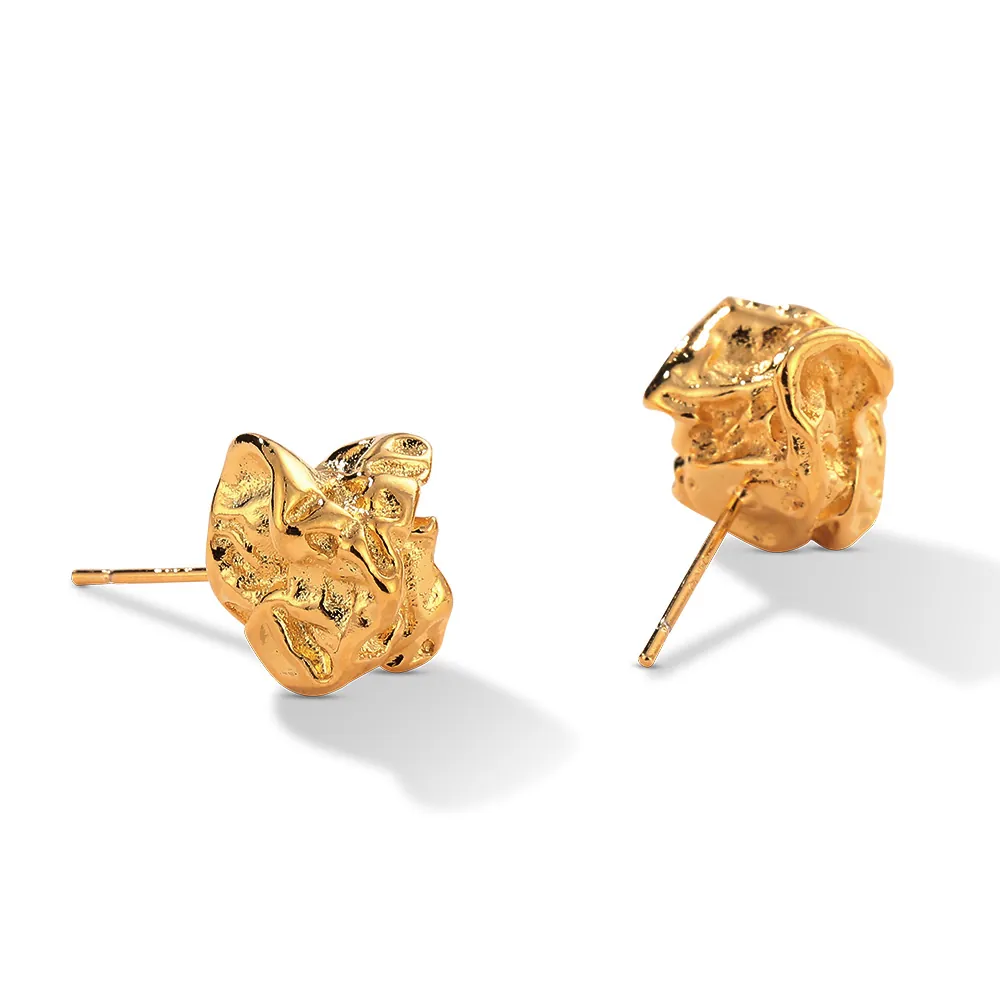 Irregular Wrinkled Lava Texture Stud Earrings For Women With 925 Sterling Silver Post Minimalist Copper Ear Jewelry Gold Silver