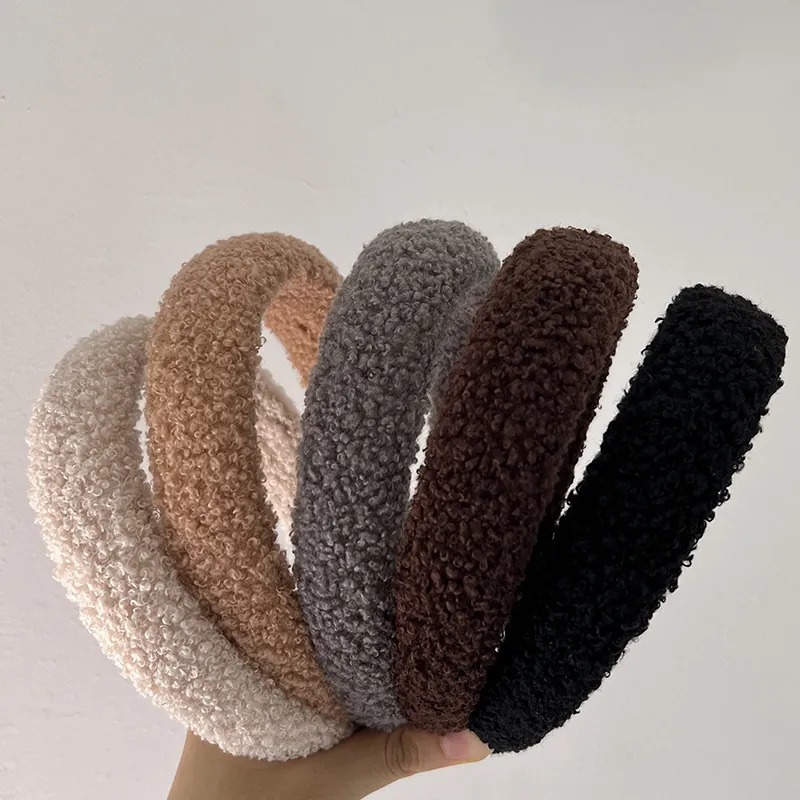 Pluche Lamswol Hoofdband Breed Vintage Zacht Winter Haarband Handgemaakt Voor Dames
