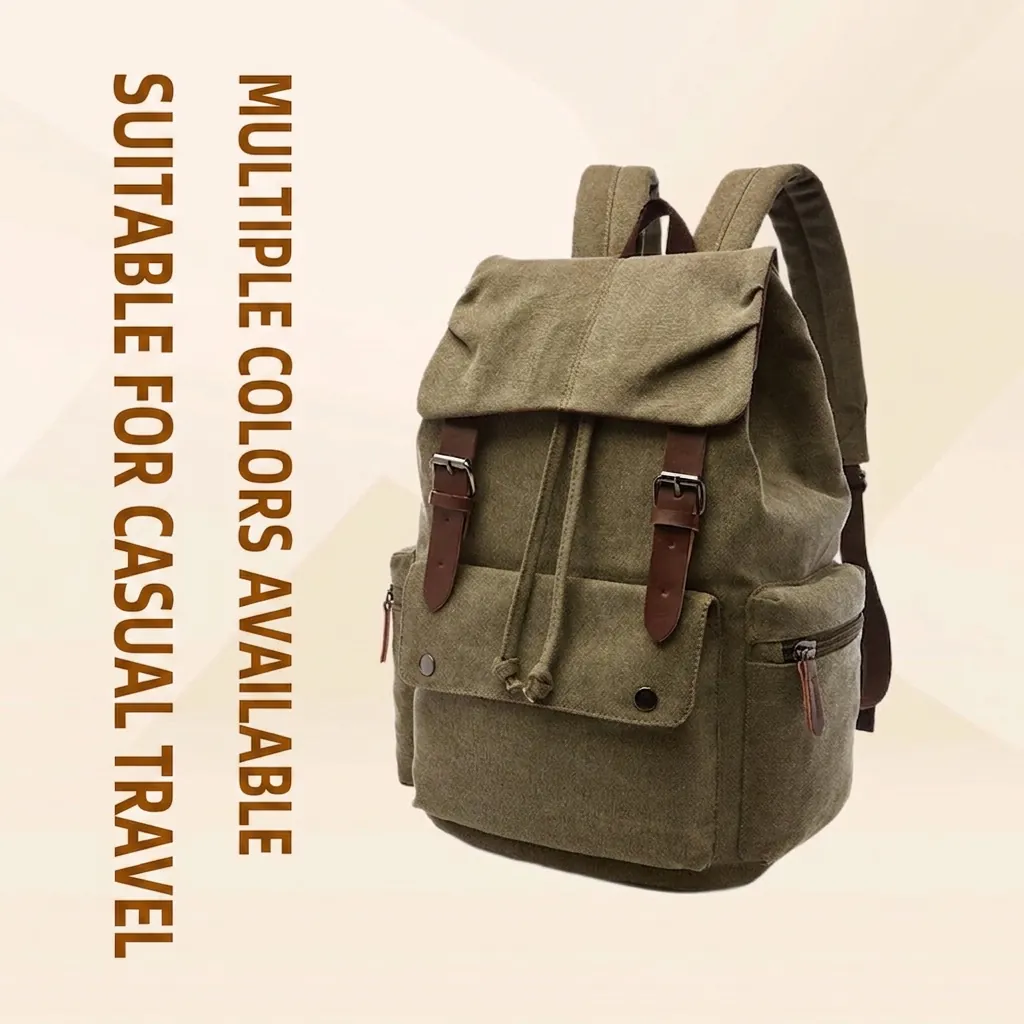 Retro Canvas Backpack With Cowhide Accents For Laptop Travel Casual School Daypack Multi Pockets Functional Unisex