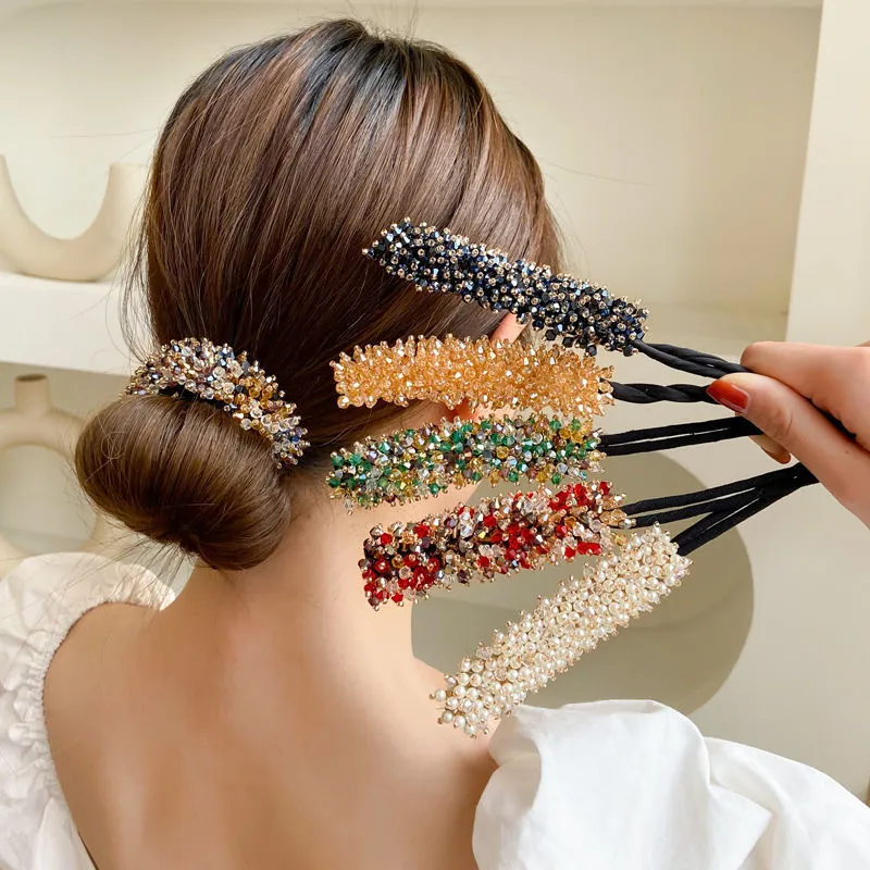 Kristall Künstliche Perle Haarknoten Macher Flexibel Faul Lockenstab Werkzeug Elegant Strass Blumenknospen Styling Accessoire Damen